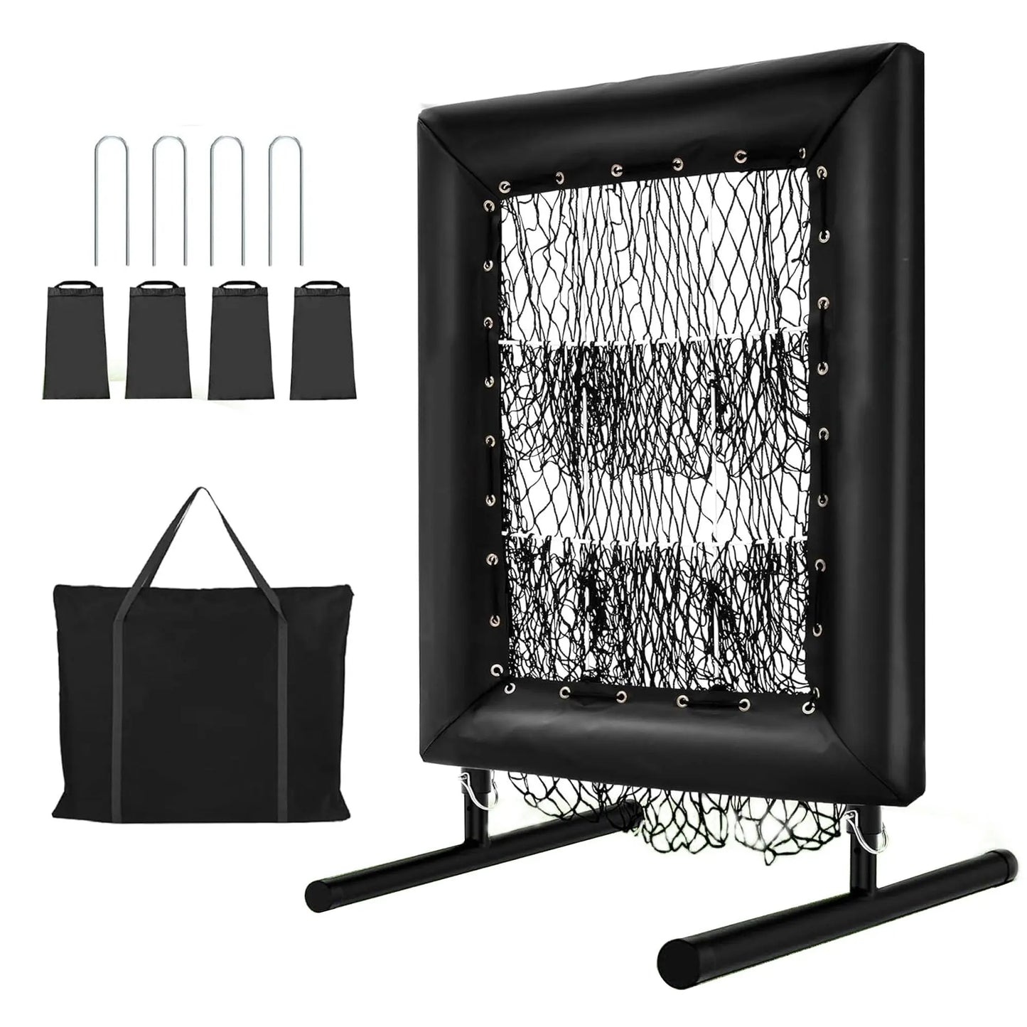 Adjustable Pitching Net,9 Holes Rebound Practice Net with Strike Zone, 5-Level Trainer w/Carry Bag & Ball for Softball, Baseball