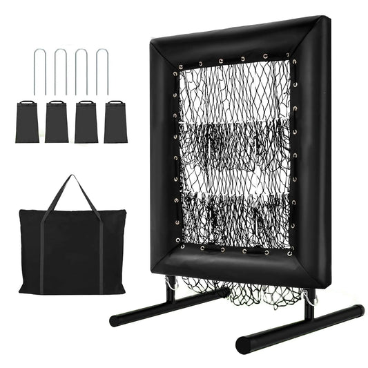 Adjustable Pitching Net,9 Holes Rebound Practice Net with Strike Zone, 5-Level Trainer w/Carry Bag & Ball for Softball, Baseball