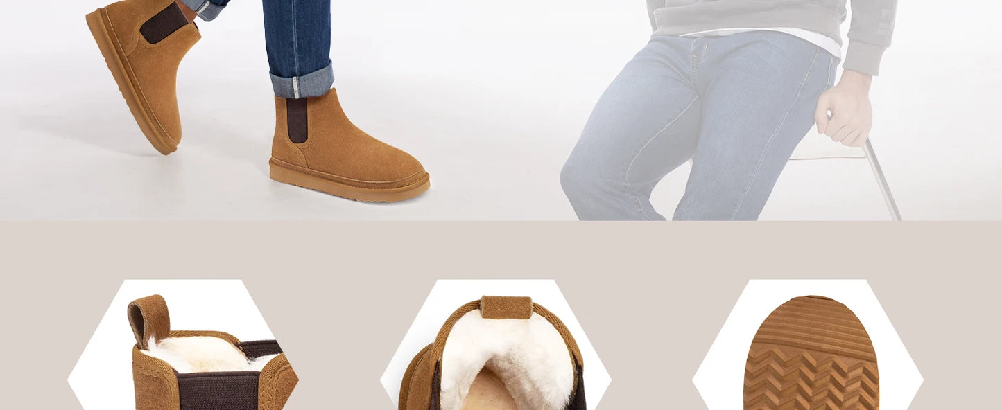 Men's Winter Snow Boots Suede Chelsea Boots Casual Warm Anti-Slip