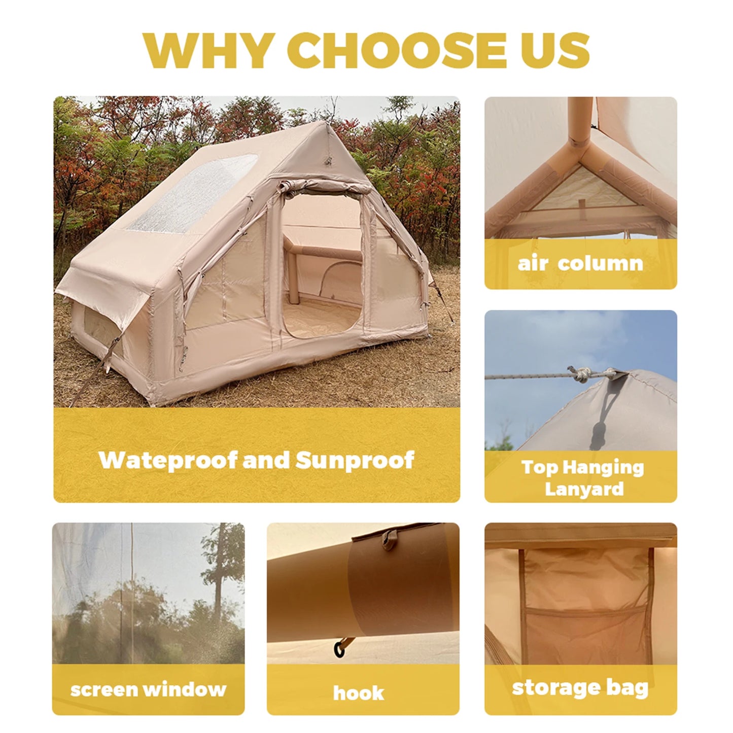 Inflatable Camping Tent, Easy Setup. Waterproof Windproof Outdoor Self-Supporting blow up tent