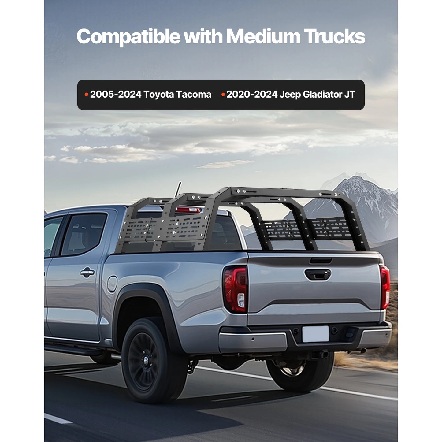 Overland Truck Bed Rack 49.2-67.9 in Width  Rack w/ Sidebar 900 lbs Static Capacity Duty Steel