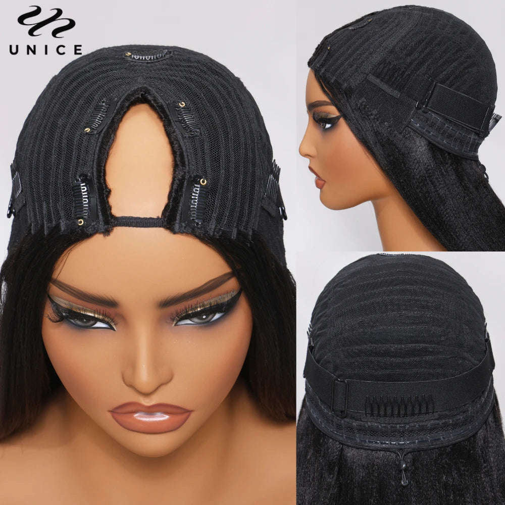 Kinky Curly V Part Wig With Drawstring Fit For All Head Sizes, No Glue Clip-In