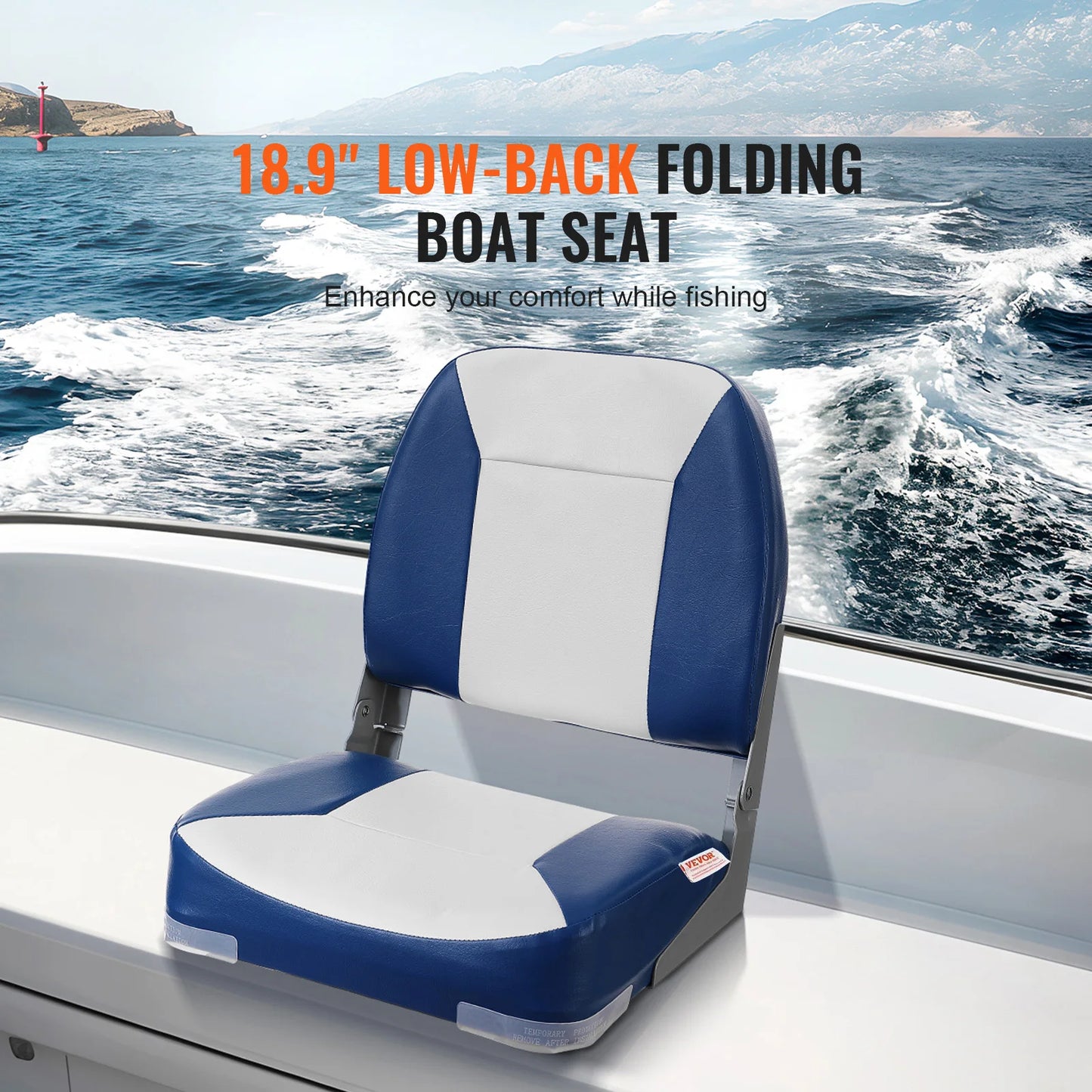 Boat Seat 18.9" Low Back Folding Chair, with Thickened Sponge Padding & Hinge Fold-Down