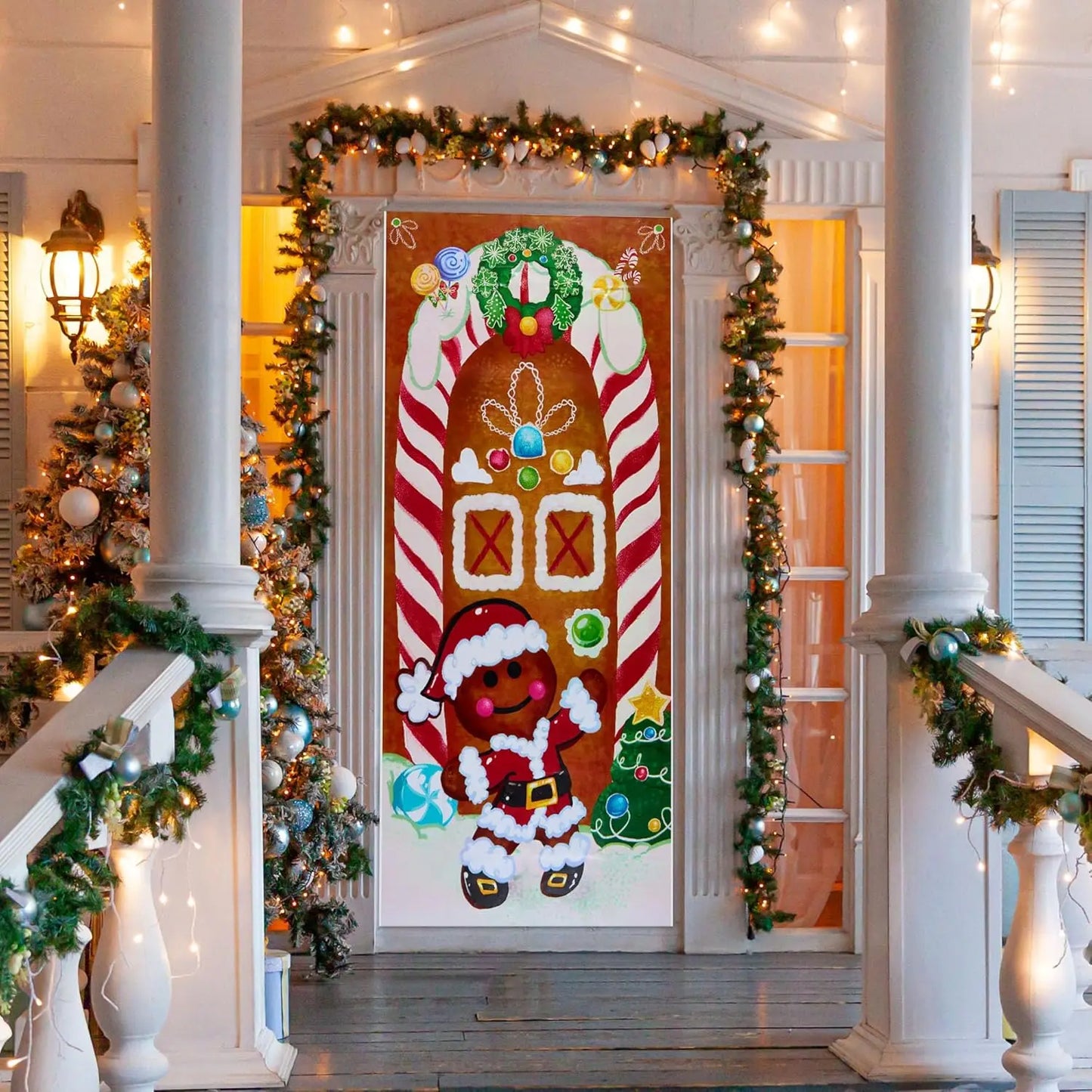 Christmas Gingerbread Door Cover, Window Banner, Holiday House Decoration