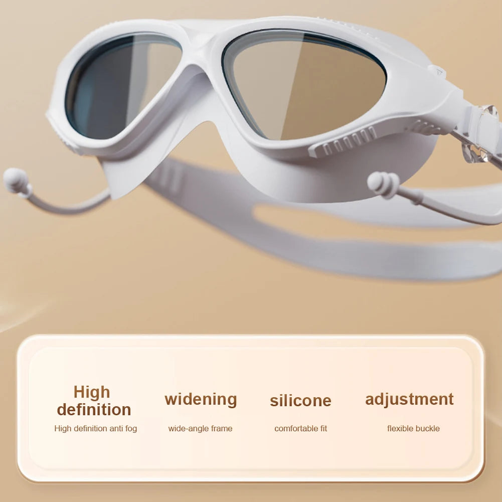 Big Frame Swim Glasses Anti-Fog Professional HD Swim Glasses Adjustable Swim Sports Eyewear for Swimmers
