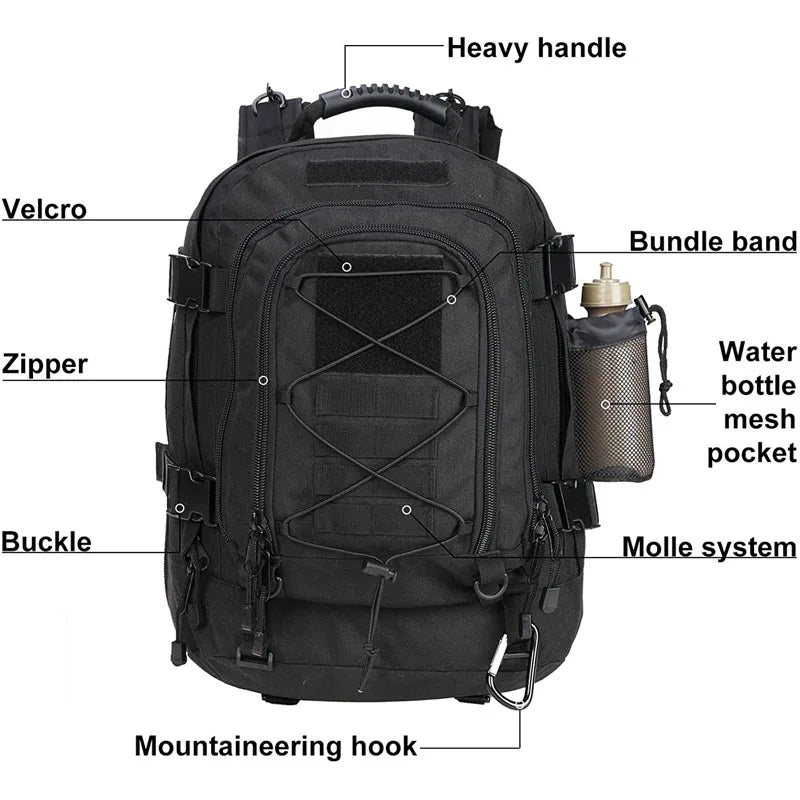 60L Military Tactical Backpack, Army Rucksack Outdoor Travel, Hiking, Camping, Hunting