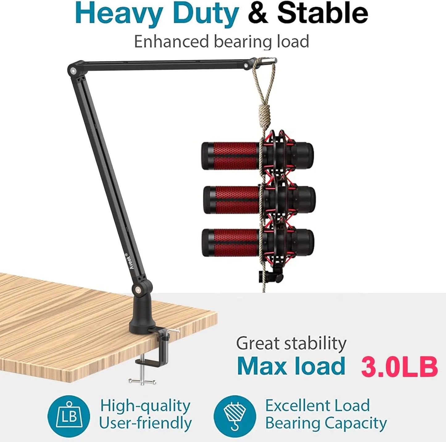 Boom Arm Mic Stand, Adjustable Desktop Metal Microphone Scissor Arm