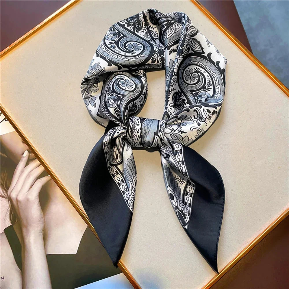 Vintage Paisley Printed Bandana Scarf, Lightweight Soft Satin. Stylish Versatile Neck Scarf For Women
