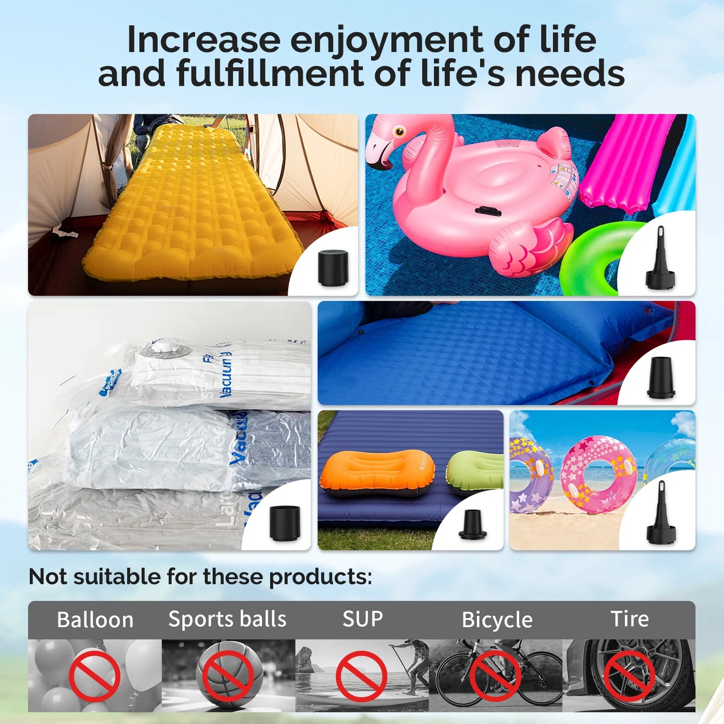 Electric rechargeable Air Pump 2600mAh Camping Light Outdoor Pump for Air Mattress Pool Floats Sleeping Pads