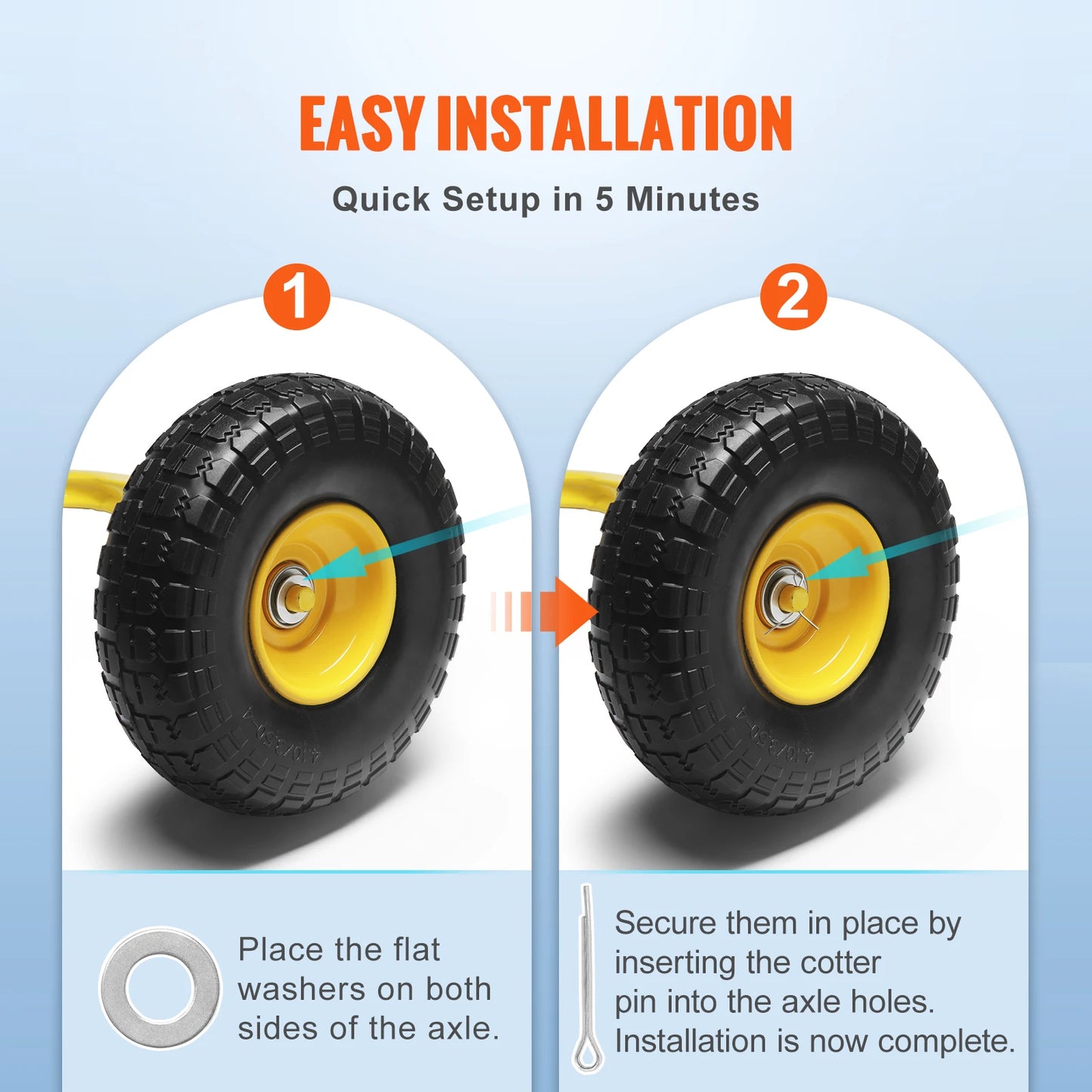 2-Pack Solid PU Run-Flat Tire  and Wheel, 10" Flat Free Tubeless Tires and Wheels for Dollies Garden Trailers Various Carts