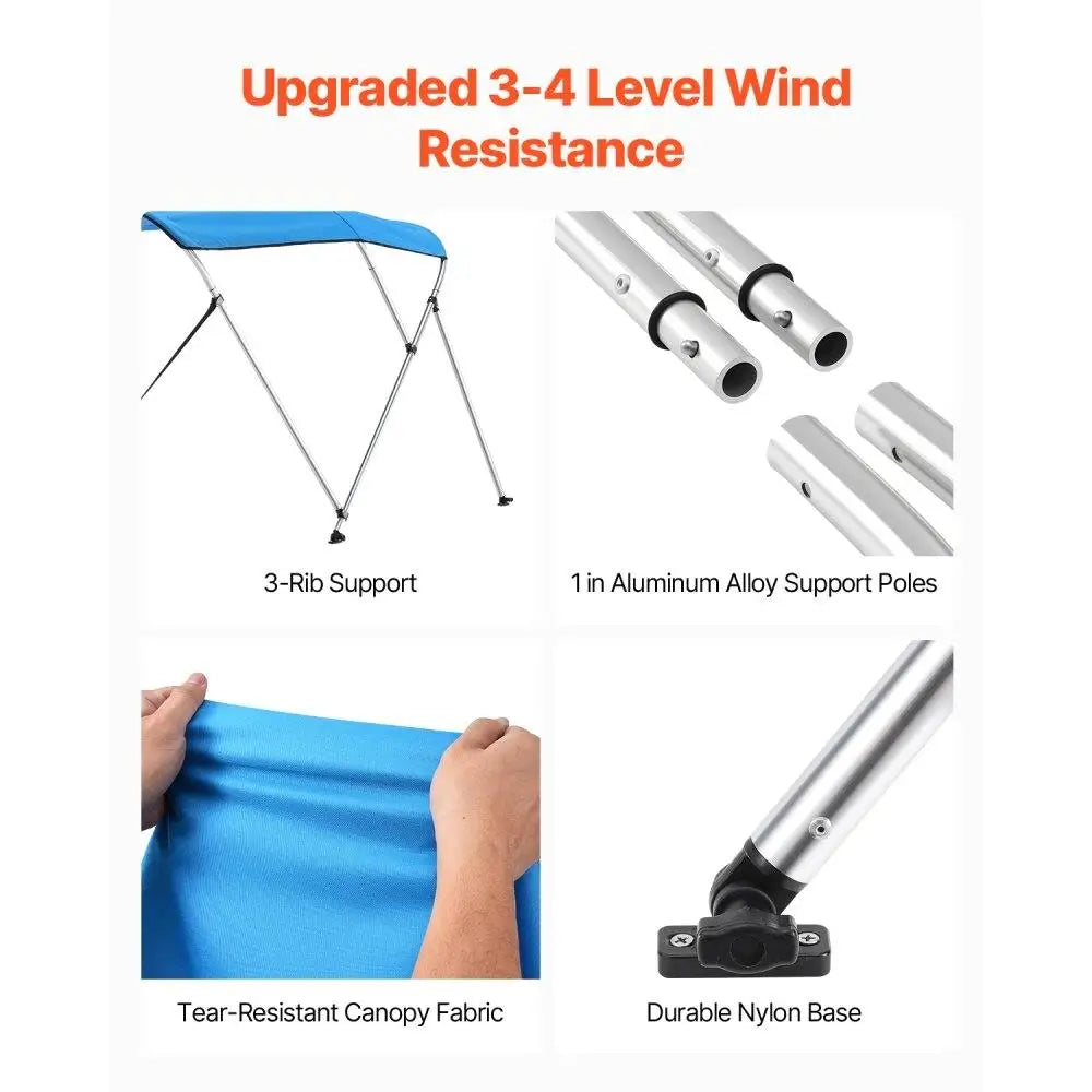 Bimini Top Boat Canopy 6FT x 61 to 66IN x 46IN Blue Waterproof Sunshade Awning