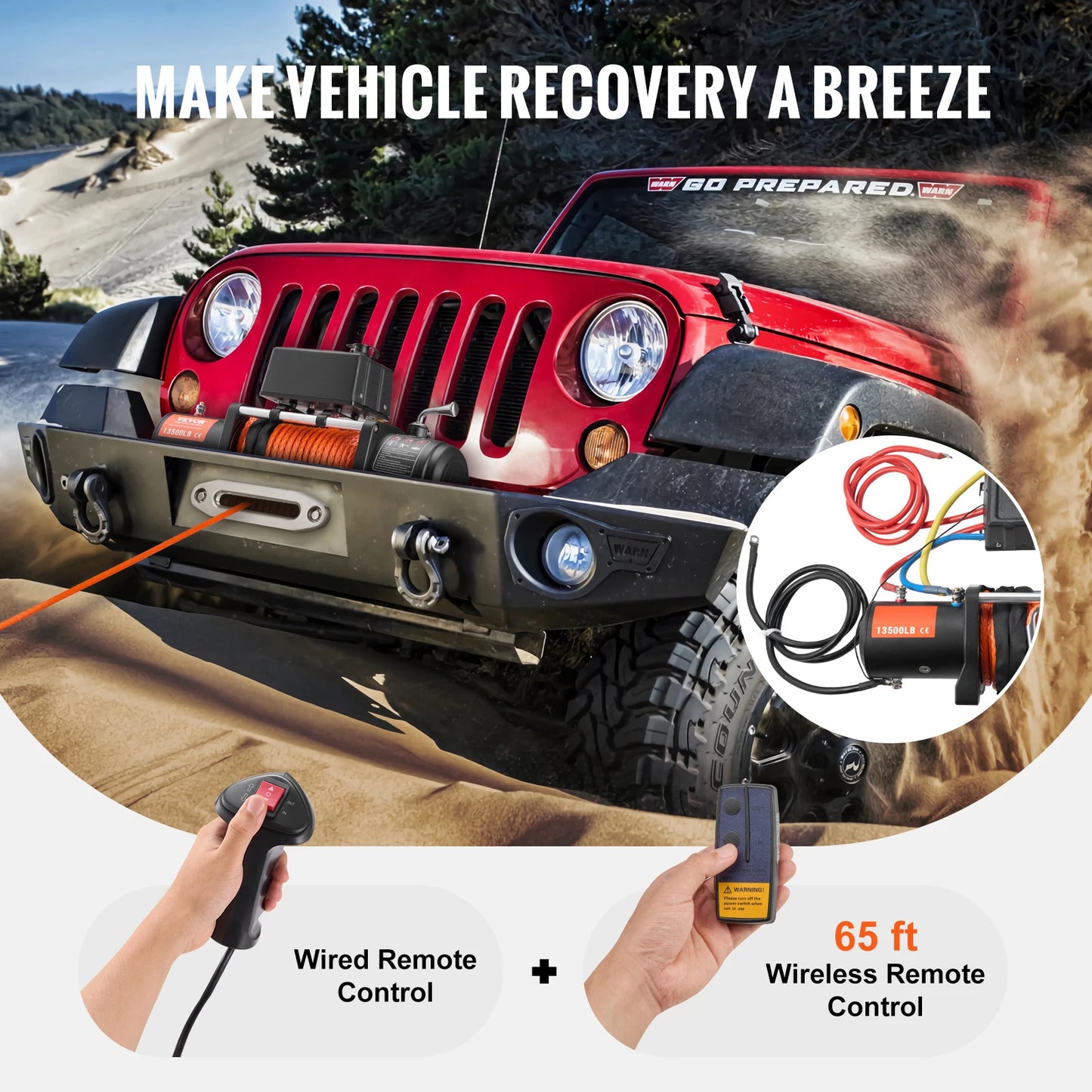 13500lbs Electric Winch, Car Truck Winch with 80ft Synthetic Rope Wireless & Wired Remote Control for Towing Off-Road