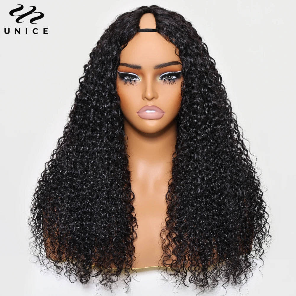 Kinky Curly V Part Wig With Drawstring Fit For All Head Sizes, No Glue Clip-In