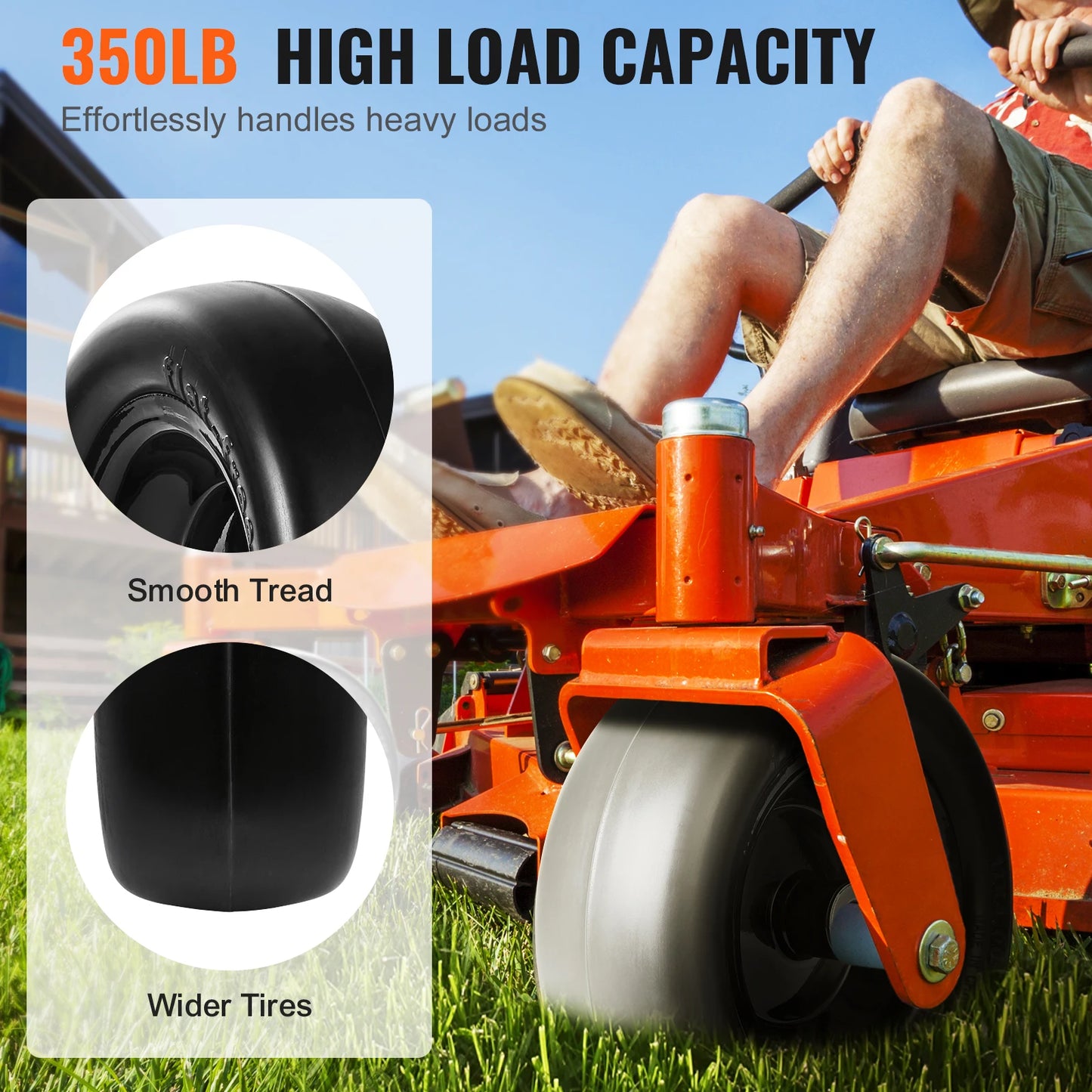 Tubeless Mower Wheels, Pair of Flat-Free PU Tires on Rims 3.4" Hub 3/4" Bushing Suitable for Riding Mower & Lawn Tractor
