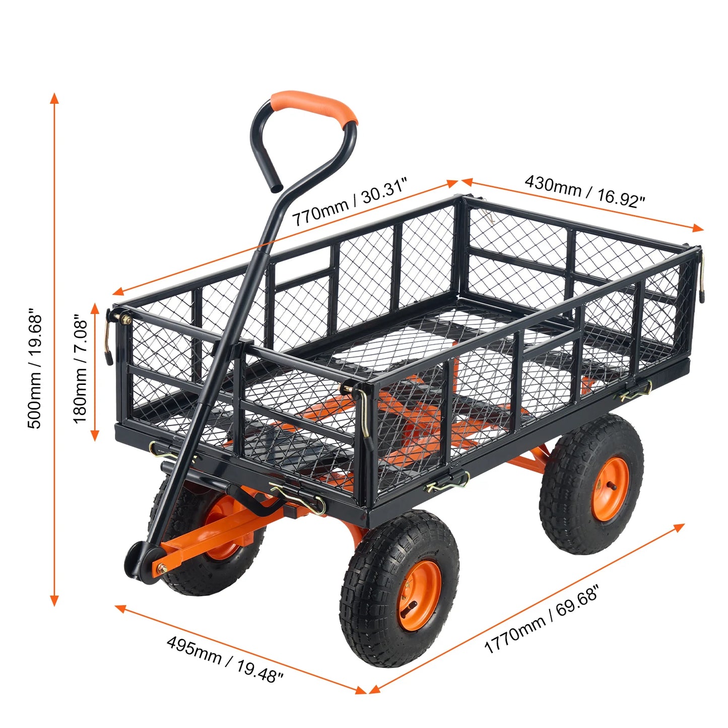 Garden Cart, Sturdy Metal Utility Wagon with Simple Assembly. Versatile Dump Cart Wheelbarrow with 400/880lbs Capacity