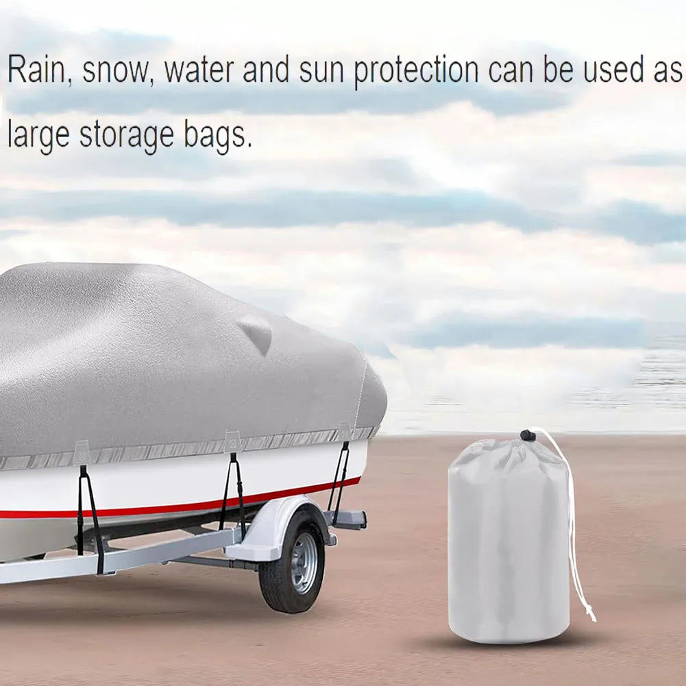 Boat Cover, Heavy Duty 420D Silver-coated Oxford Cloth Trailerable Boat Covers,Waterproof & Sun-proof,For Fish Boat,V-Hull Boat