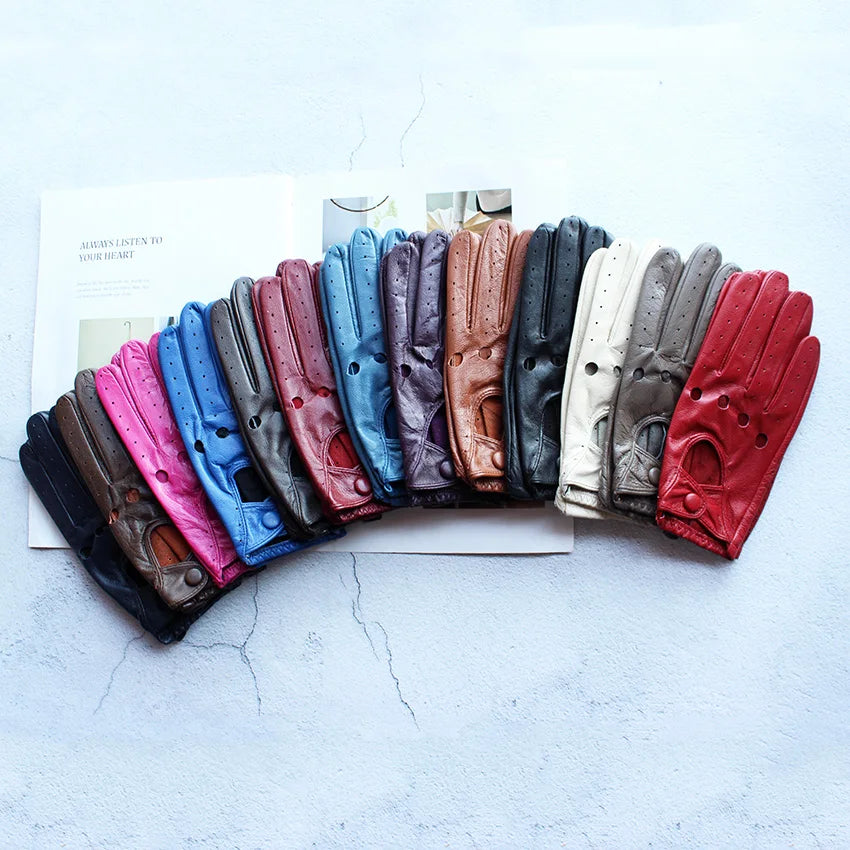 Summer Driving Leather Gloves, Women's Thin Sheepskin Unlined Motorcycle Riding Gloves