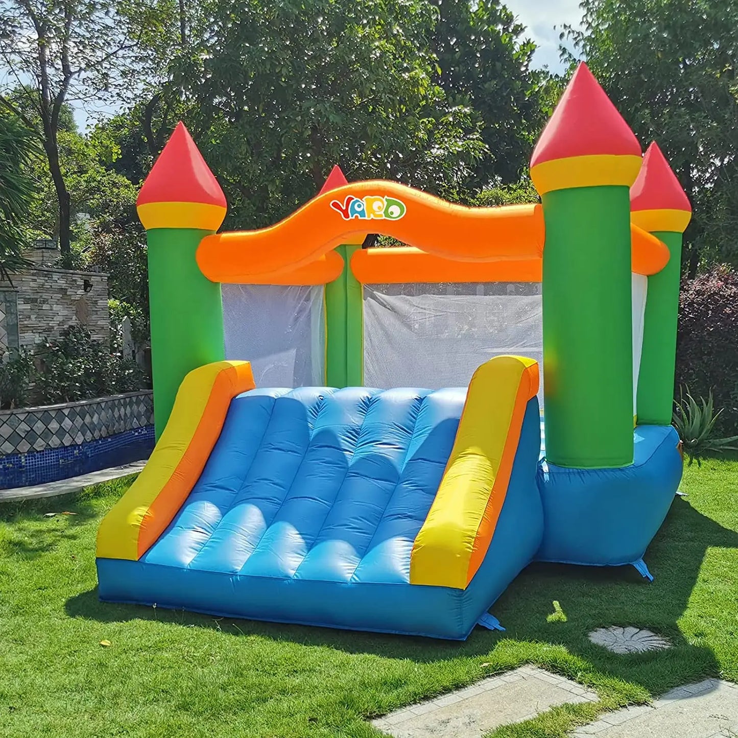 Yard Inflatable Bounce House With Slide, 12*9*8ft Bounce House With Blower For Outdoor Backyard/Indoor