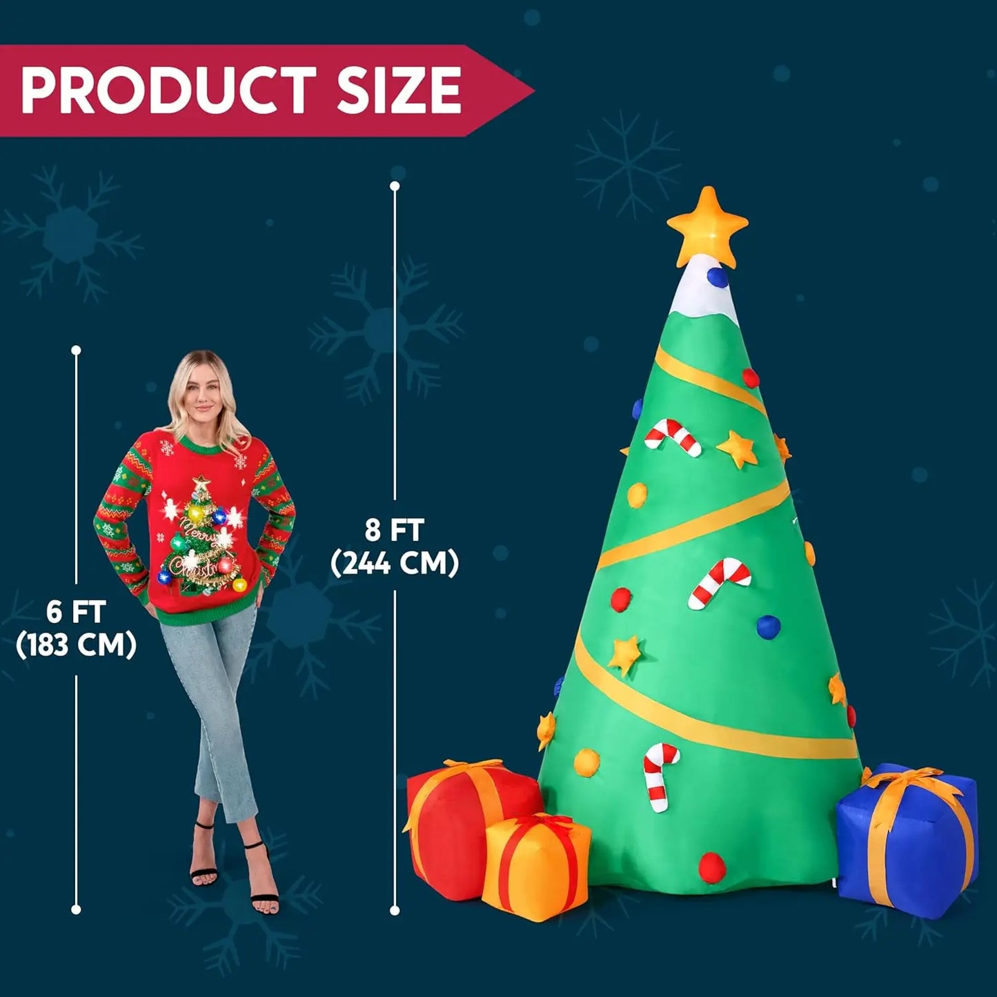 8 FT Inflatable Christmas Tree, Decoration Lighted Giant Christmas Tree with Build-in Projection