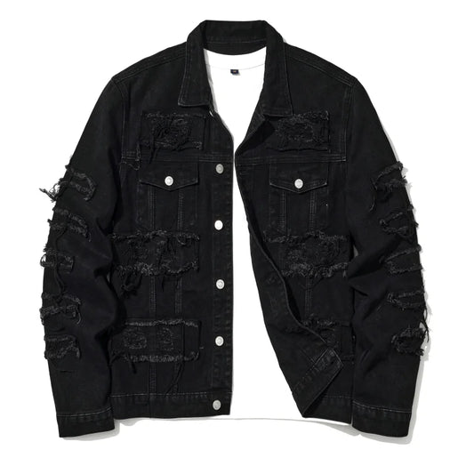 Men, Women's Destroyed Jeans Jacket With Patchwork  Ripped Denim