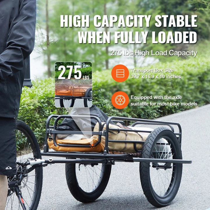 275 lbs Bike Cargo Trailer, Bicycle Wagon Cart. Foldable Compact Storage with Universal Hitch 20" Wheels fits Most Bikes