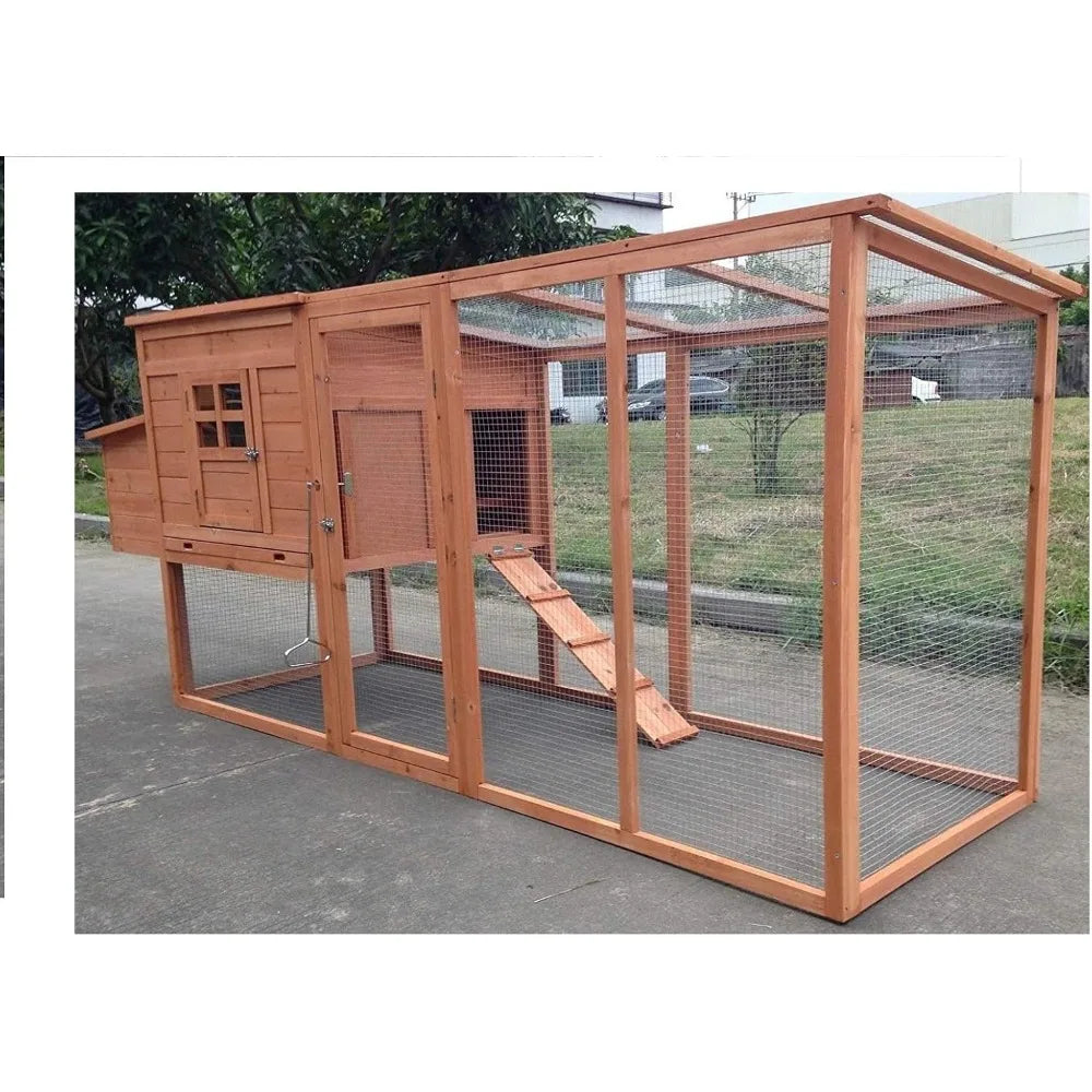 Large 95" Deluxe Solid Wood Chicken Coop, with Run, Nesting Box