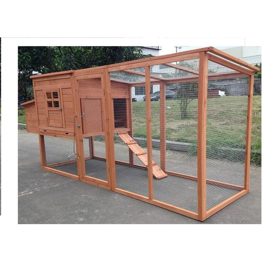 Large 95" Deluxe Solid Wood Chicken Coop, with Run, Nesting Box