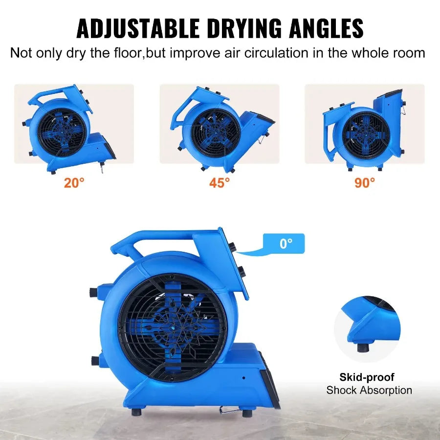 Floor Blower 1 2 HP 2600 CFM Air Mover for Drying and Cooling with 4 Blowing Angles