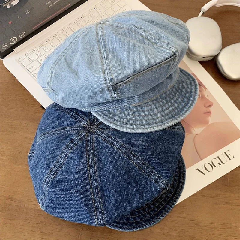 Japanese Retro Denim Cloud Berets Cap for Women