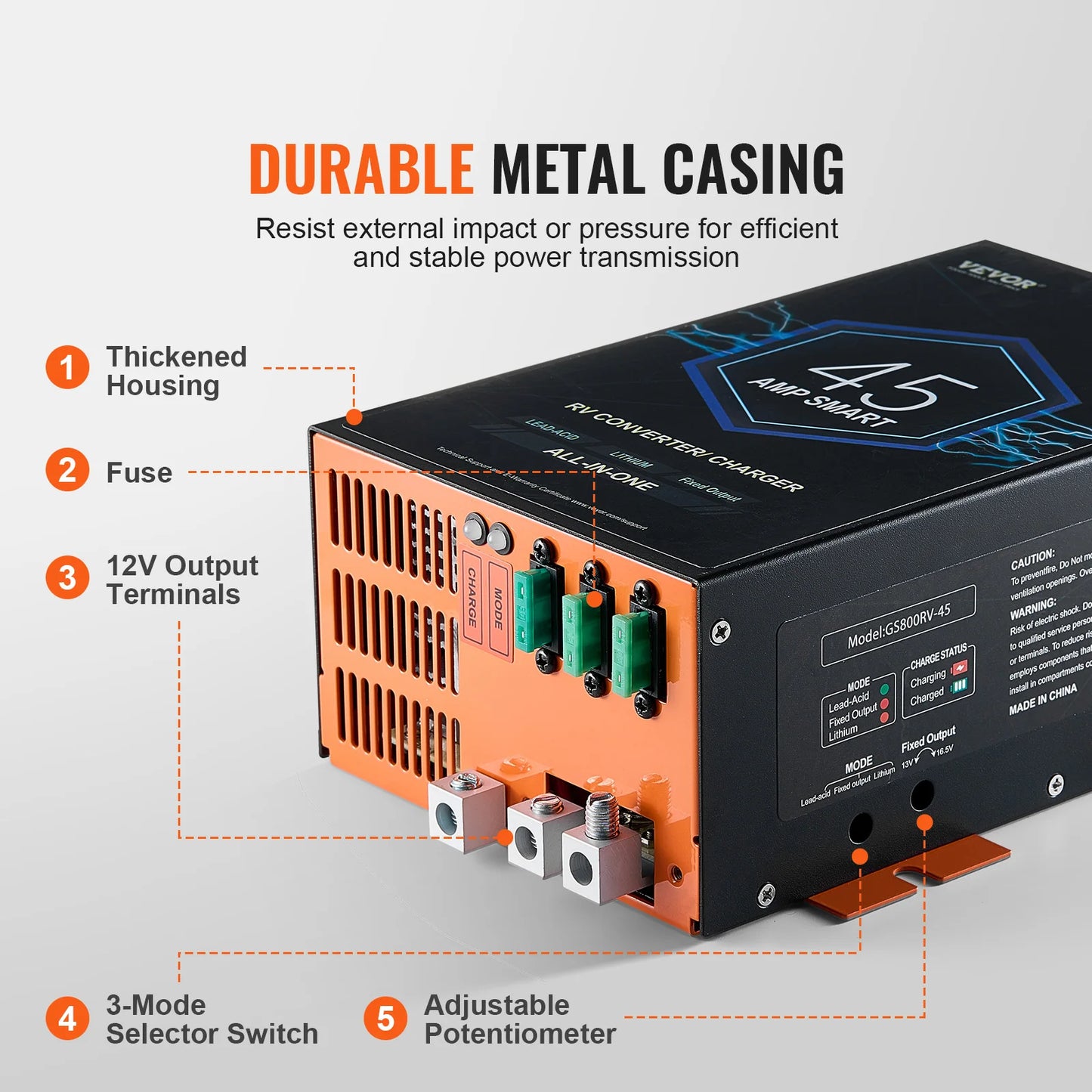 RV Converter 45/55/80Amp 110V AC to 12VDC Battery Charger 4Stage Smart Charging 13V to 16.5V Adjustable Operating Range