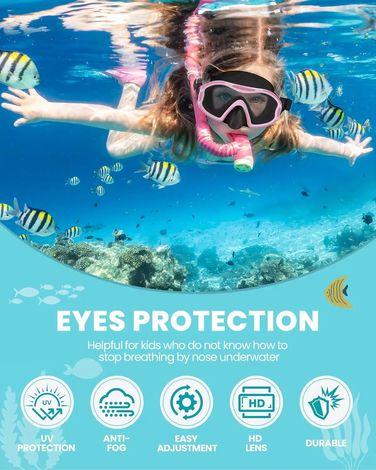 Kids Swim Mask with Nose Cover, Swim Diving Mask for Kids, Anti-Fog for Boys and Girl