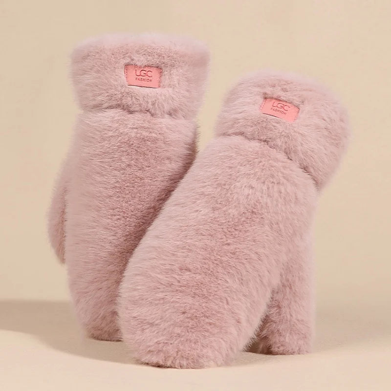 Imitation Rabbit Fur Mittens, Winter Gloves. Windproof Plush Thick, Warm Cashmere Soft Mittens