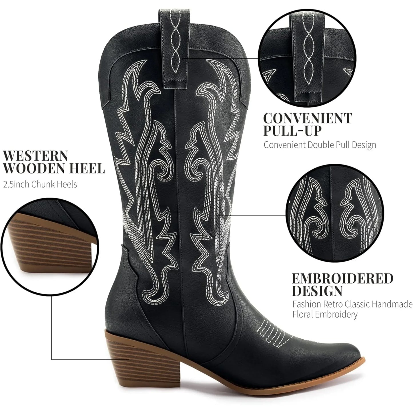 Women's Western Cowgirl Boots Fashion Embroidered Pointed Toe