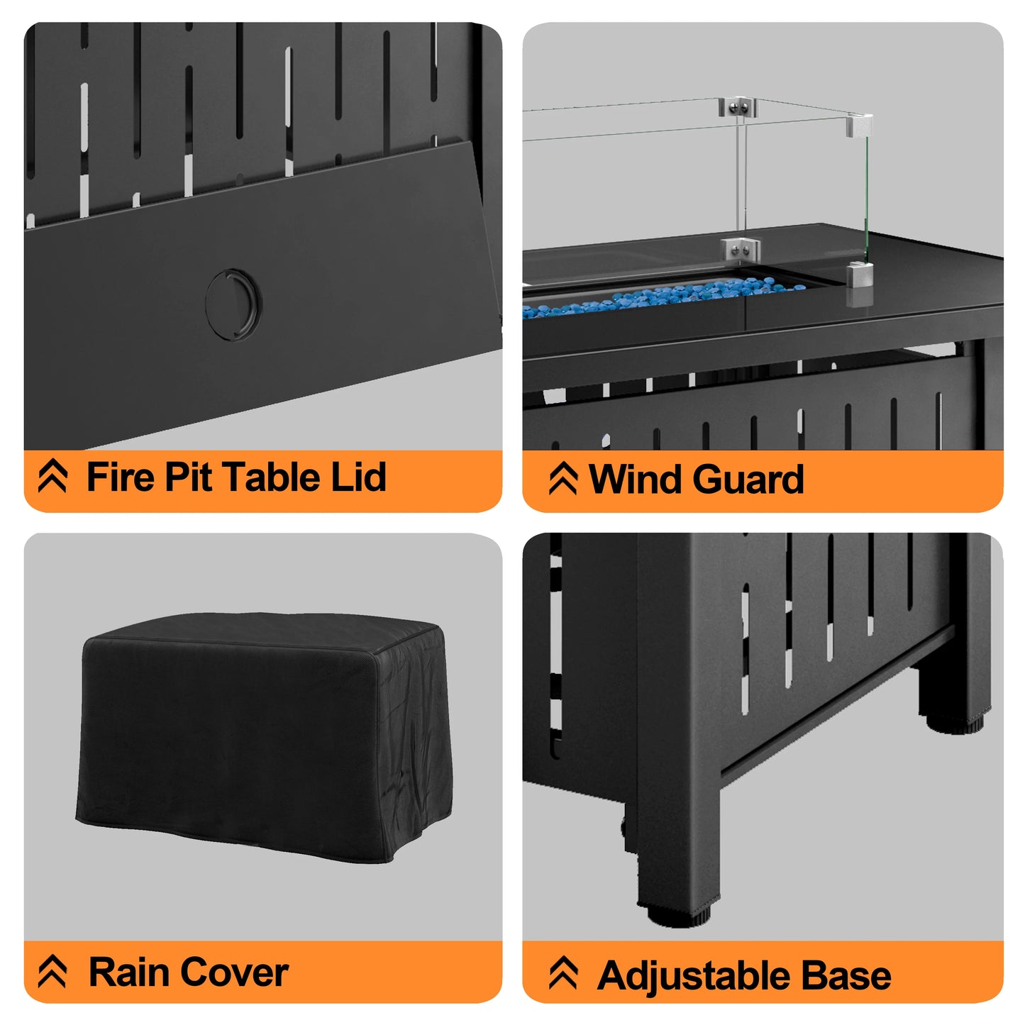 42 Inch Gas Fire Pit Table, 50,000 BTU Propane Pit, for Outside with Steel Lid and Waterproof Cover, 2 in 1 Firepit Table