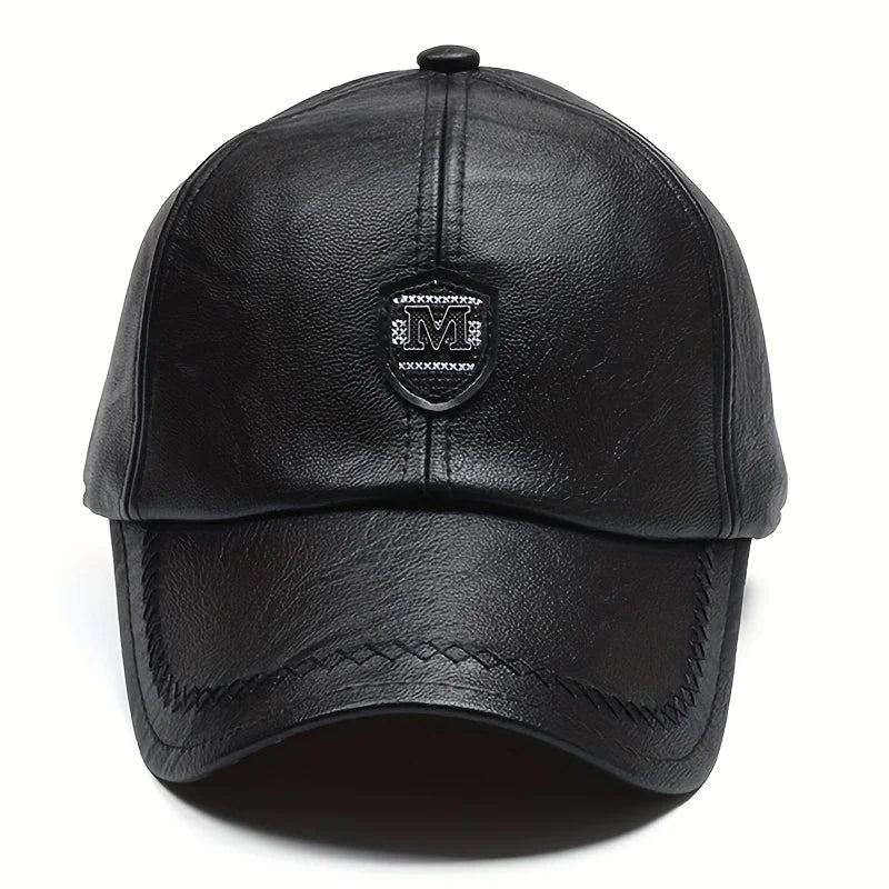 1piece Unisex Leather Patch Baseball Cap, adjustable