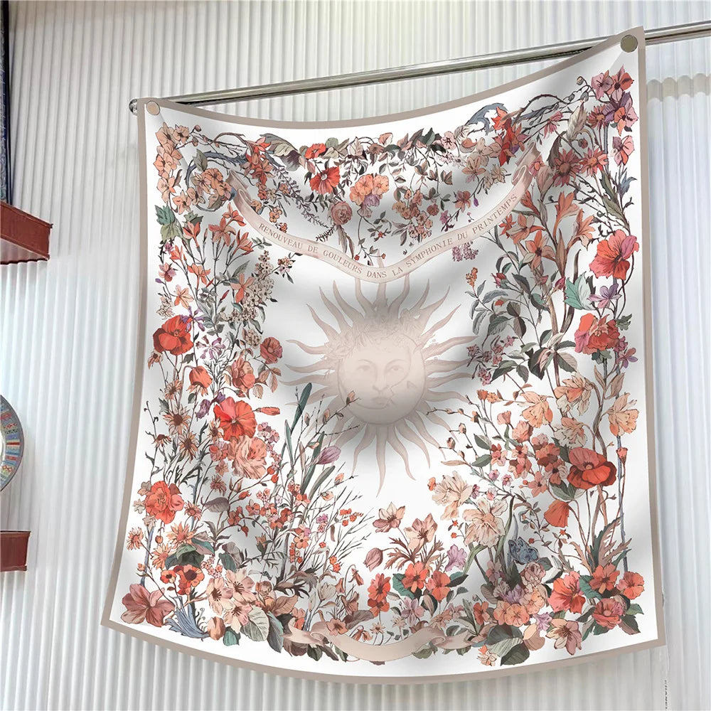 Square Scarf Women Fashion Floral Twill Silk Head Scarf For Lady