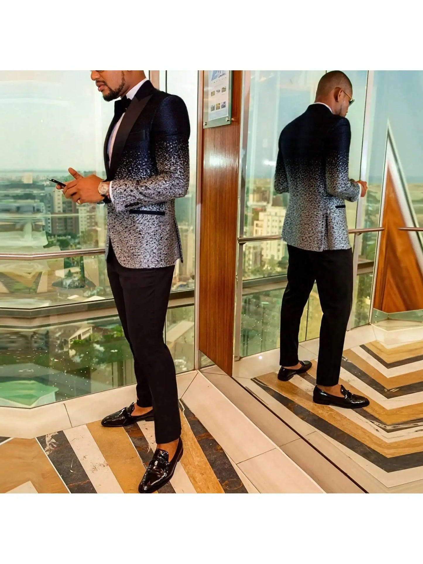 Men Shiny Suit Jacket One Button