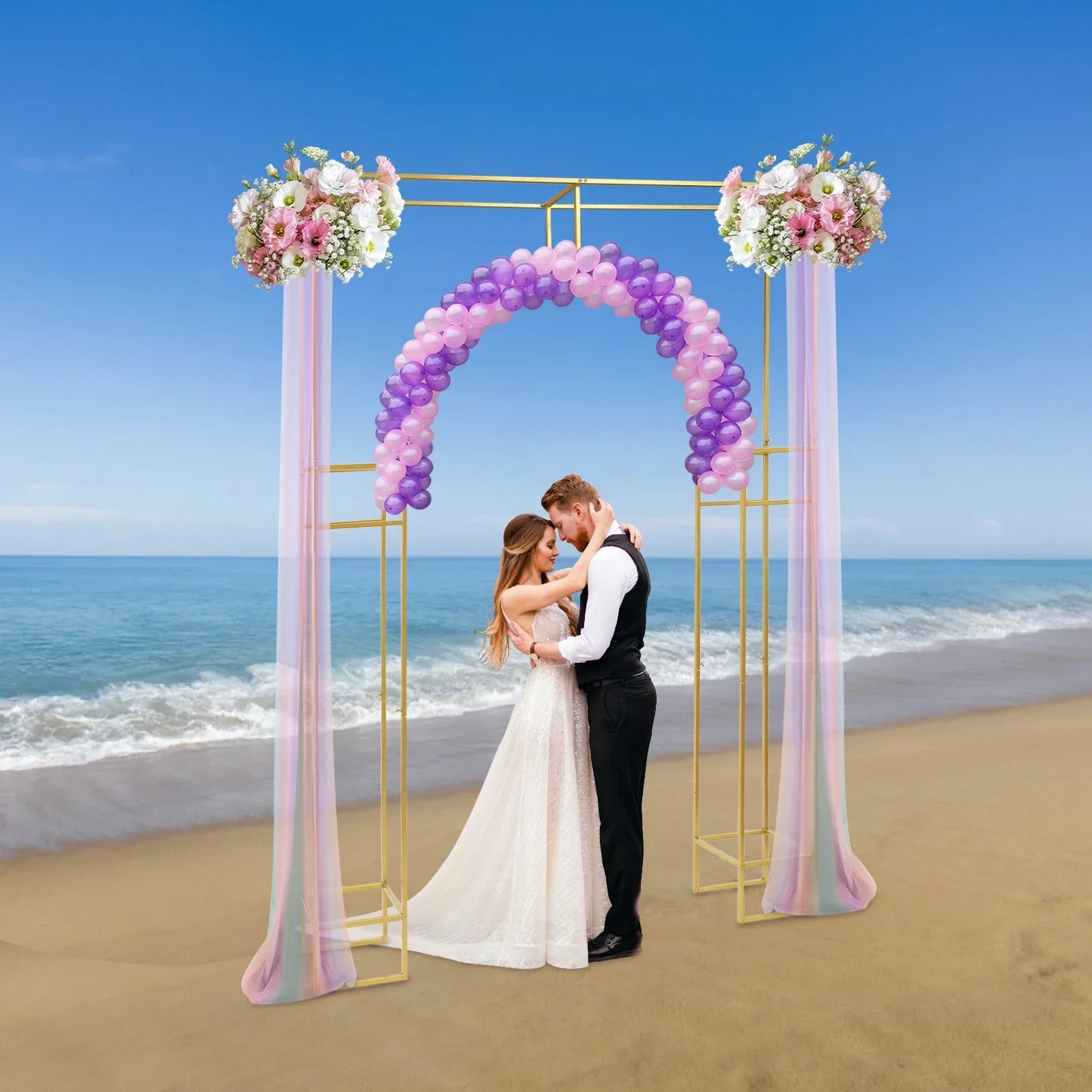 Gold Wedding Arches for Ceremony, Square Metal Balloon Arch Stand, Garden Arbor Frame for Wedding Birthday Party Decoration