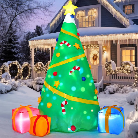8 FT Inflatable Christmas Tree, Decoration Lighted Giant Christmas Tree with Build-in Projection