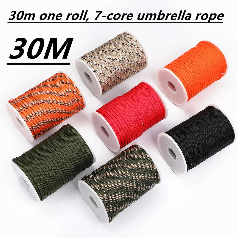 5M/15M/30M 7-Core 550 Paracord 4mm Parachute Cord, Outdoor Camping survival Rope kit, Umbrella Tent Lanyard Strap Clothesline