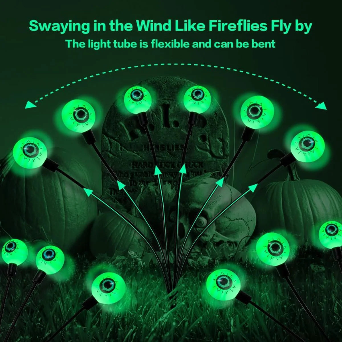 2/4/6 Pcs Solar Powered Eyeball Lights, Fluorescent Halloween Outdoor Decor for Scary Yard Atmosphere