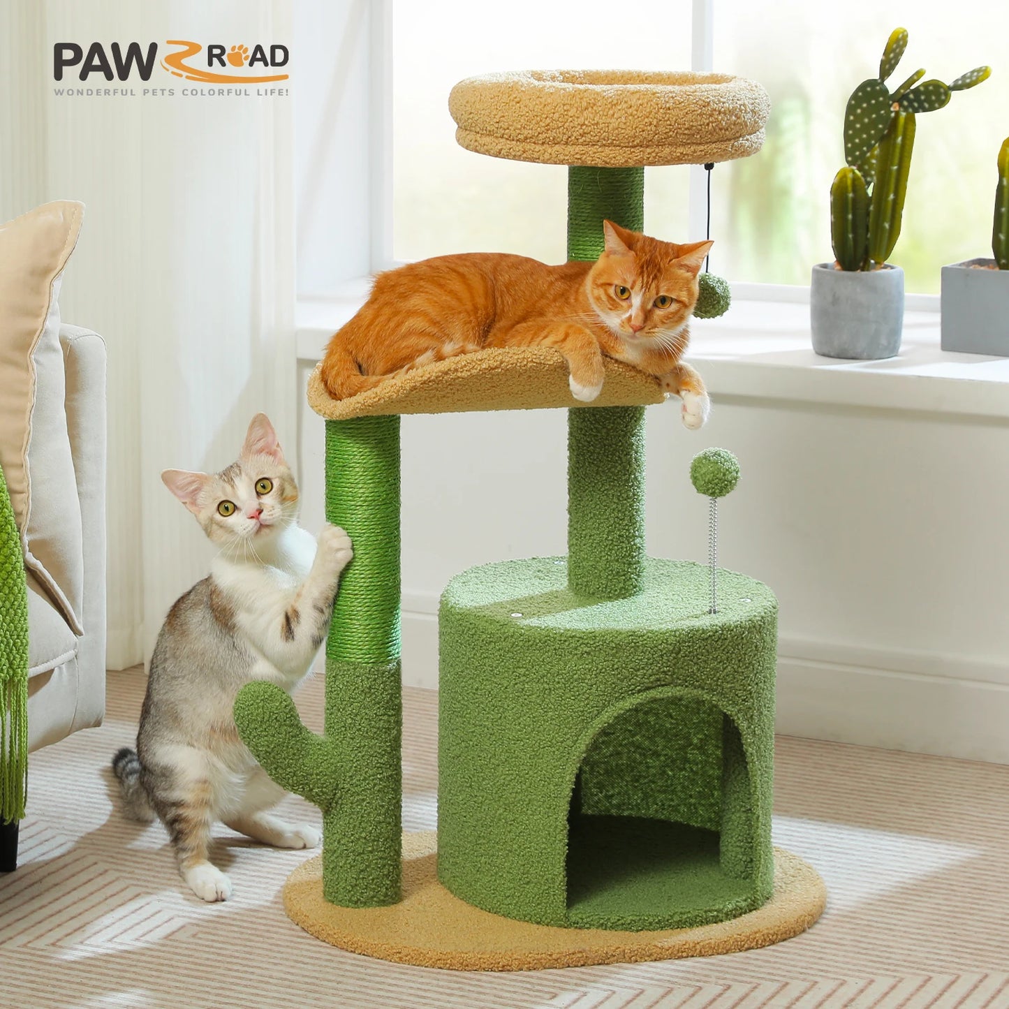 Flower Cat Tree for Cats, Small Cat Tower with Sisal Scratching Post, Soft Condo, Plush Perches, Fluffy Balls, Cat Toys
