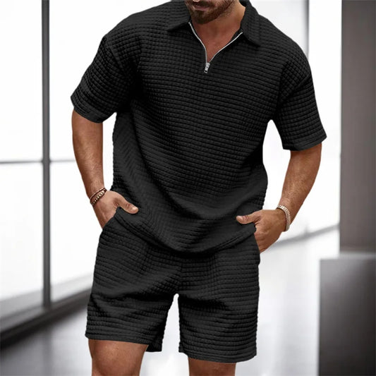 Men s Casual Outfit Short Sleeve Tee with Drawstring Shorts