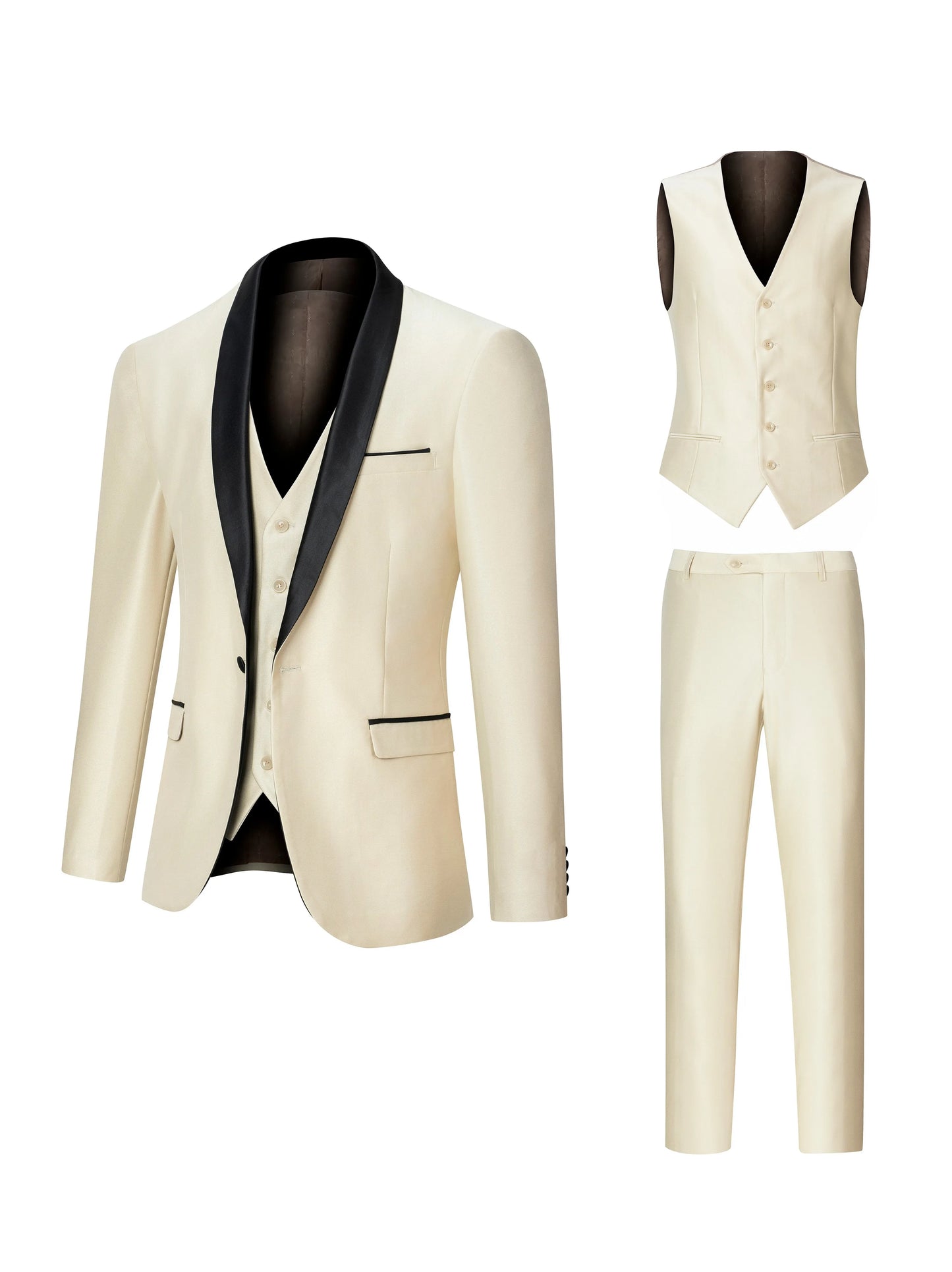 Men Suits Single Breasted Lapel 3 Piece Jacket Pants Vest Set