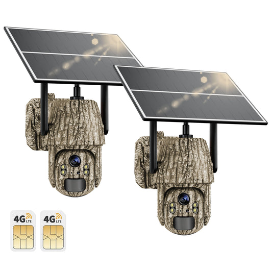 2 Pack 4G Cellular Trail Cameras, Supports Cellular Data Plan, 360°Full View Live Video, 2K HD Game Camera with Solar Power,