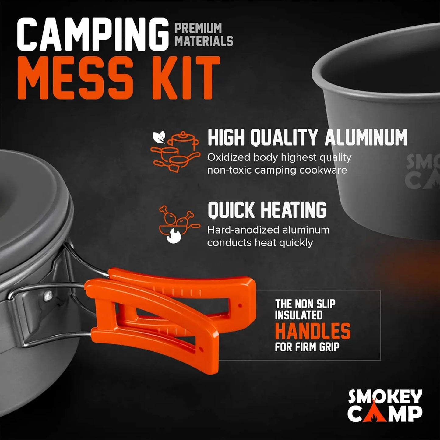 Camping Cookware Mess Kit Set with Stove - Backpacking Camping Pots and Pans Set All in One Non-Stick Cooking