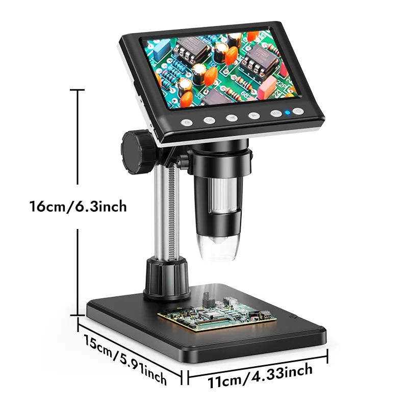 4.3'' Digital Microscope, 1080P Video Microscope for Soldering, Hobby With 8 LEDs , PC View