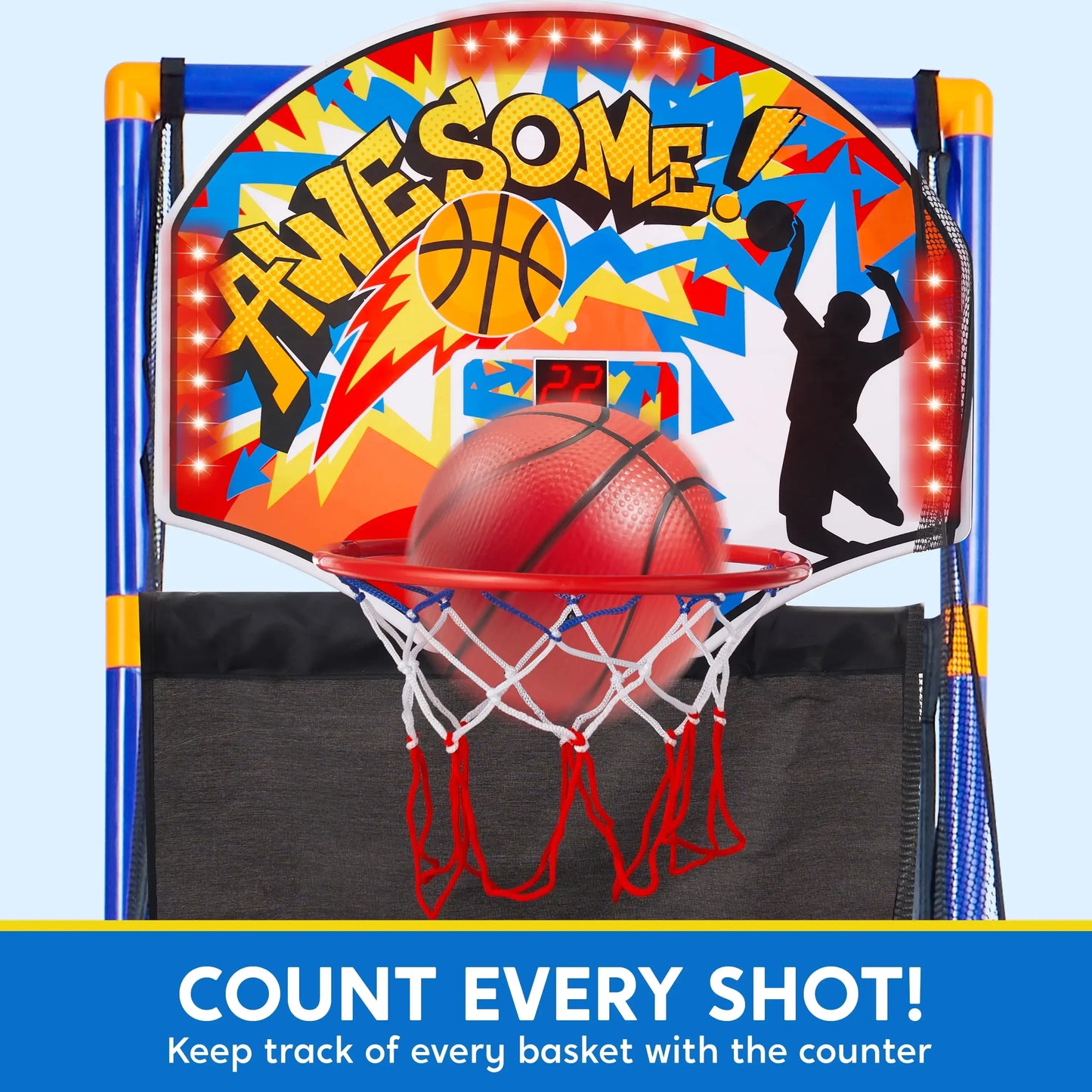 LED Scoring Arcade, Basketball Game with 4 Balls. Adjustable Height 44"-55"Basketball Stand Hoop Toy