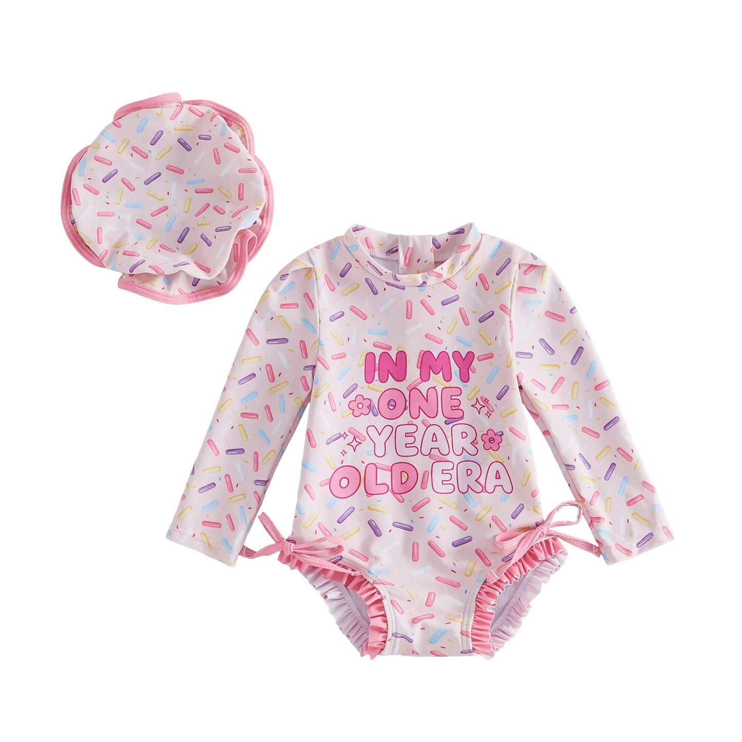 Toddler Girls  Swimsuit with Long Sleeve Rash Guard and Swim Cap - Cute  Bathing Suit