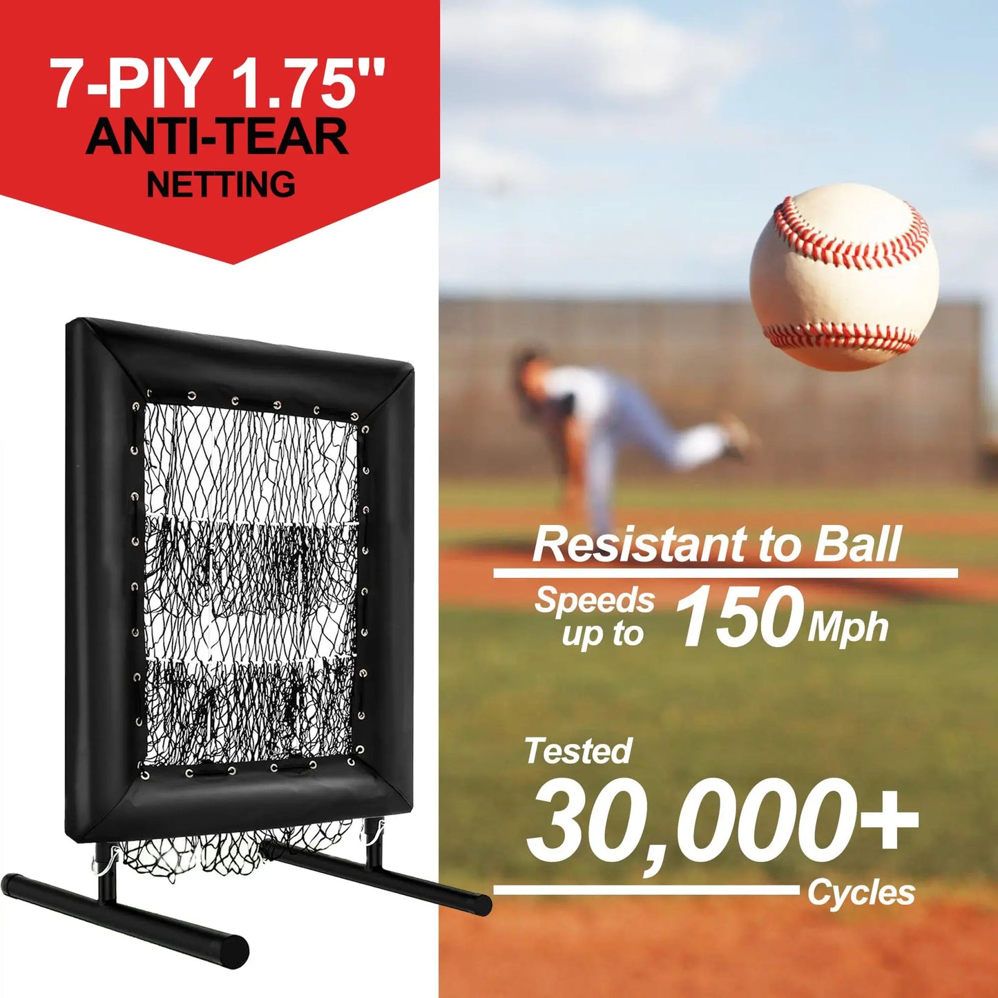 Adjustable Pitching Net,9 Holes Rebound Practice Net with Strike Zone, 5-Level Trainer w/Carry Bag & Ball for Softball, Baseball